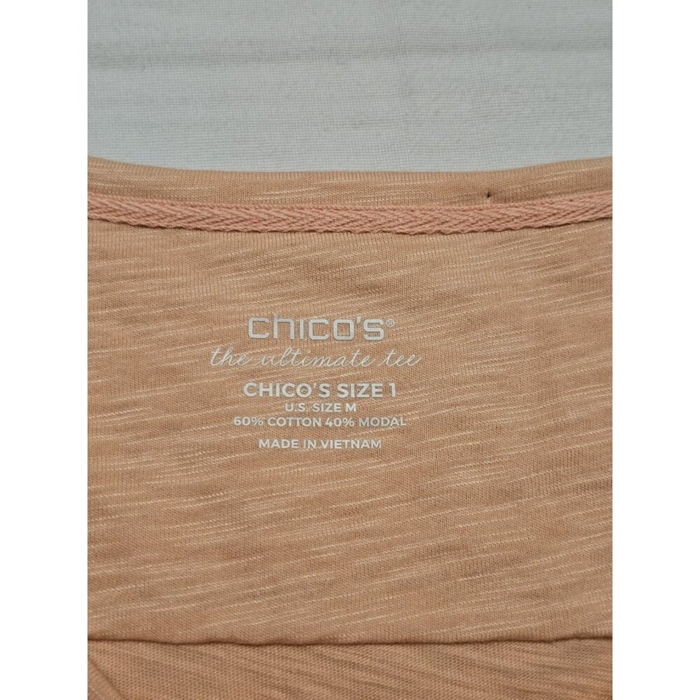 Chico's Slub Tee Hi Low 3Q Sleeves NWT Women's Size 1 Peach Colored - Picture 2 of 8